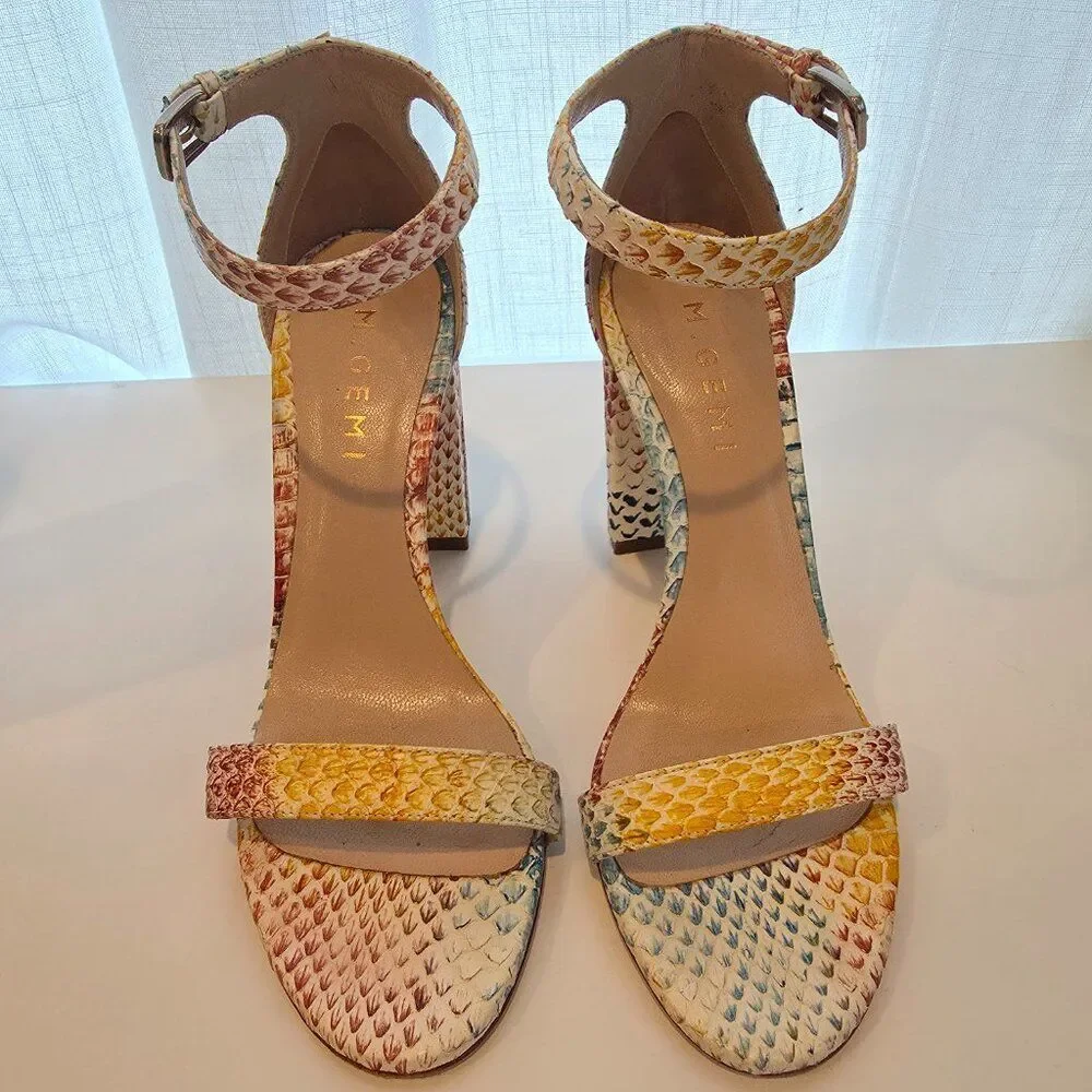 M. Gemi Leather Snake Print Colorful Block Heel Sandals. Sz 6.
